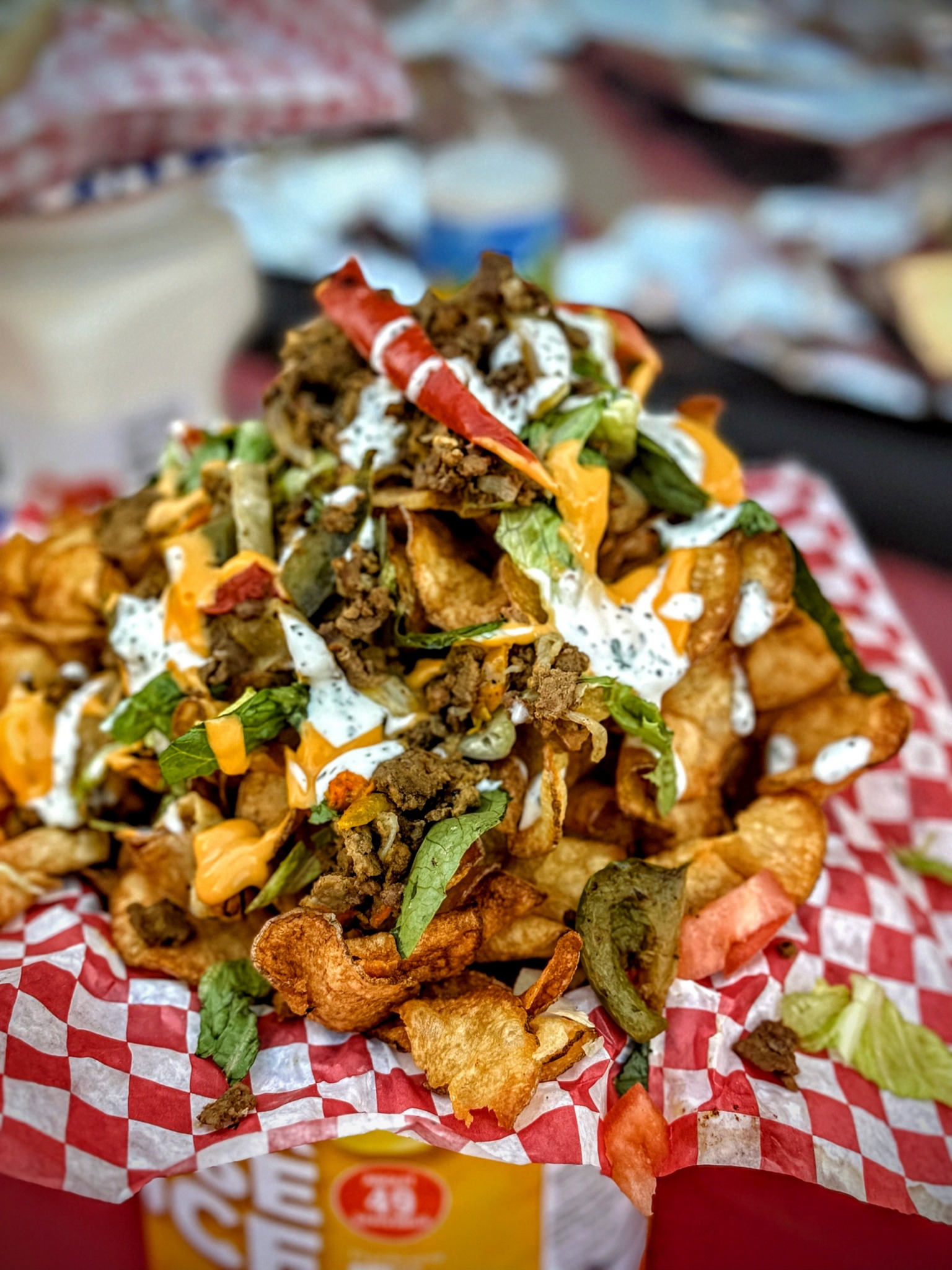 Loaded chips with meat, cheese and sauce