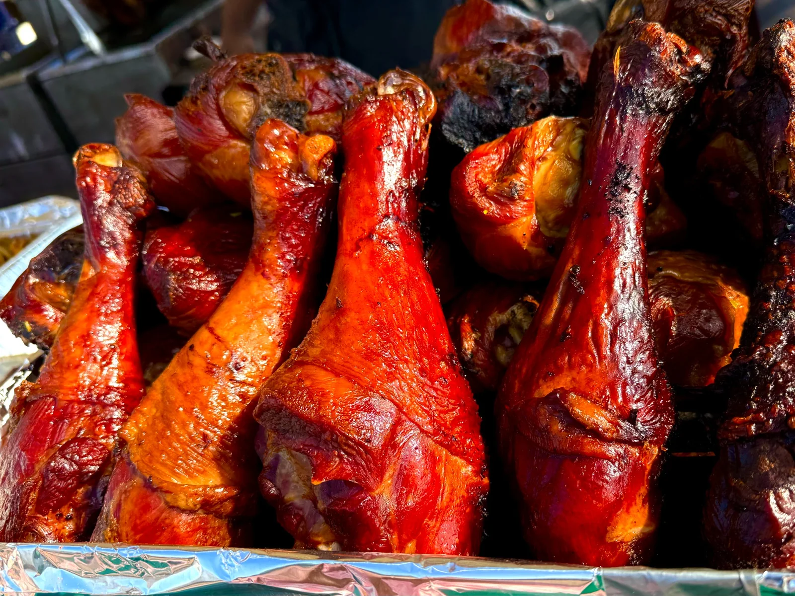 Smoked turkey legs with a deep glazed finish